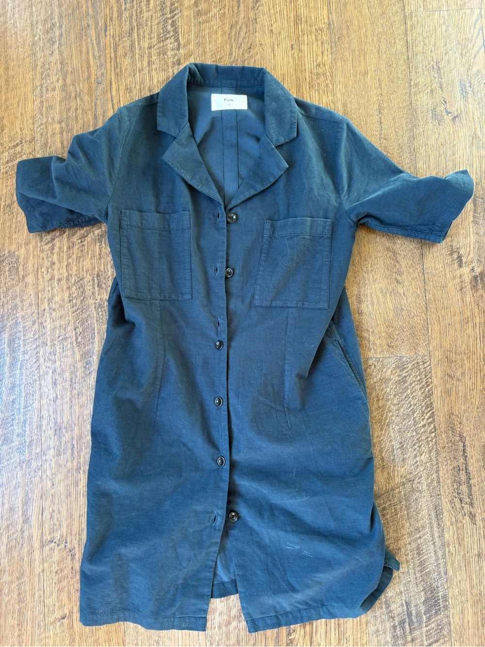Folk Navy Button-Front Midi Shirt Dress